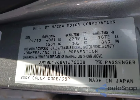 2010 Mazda Mazda3 S Sport из США, поврежденный, VIN JM1BL1S68A1276008